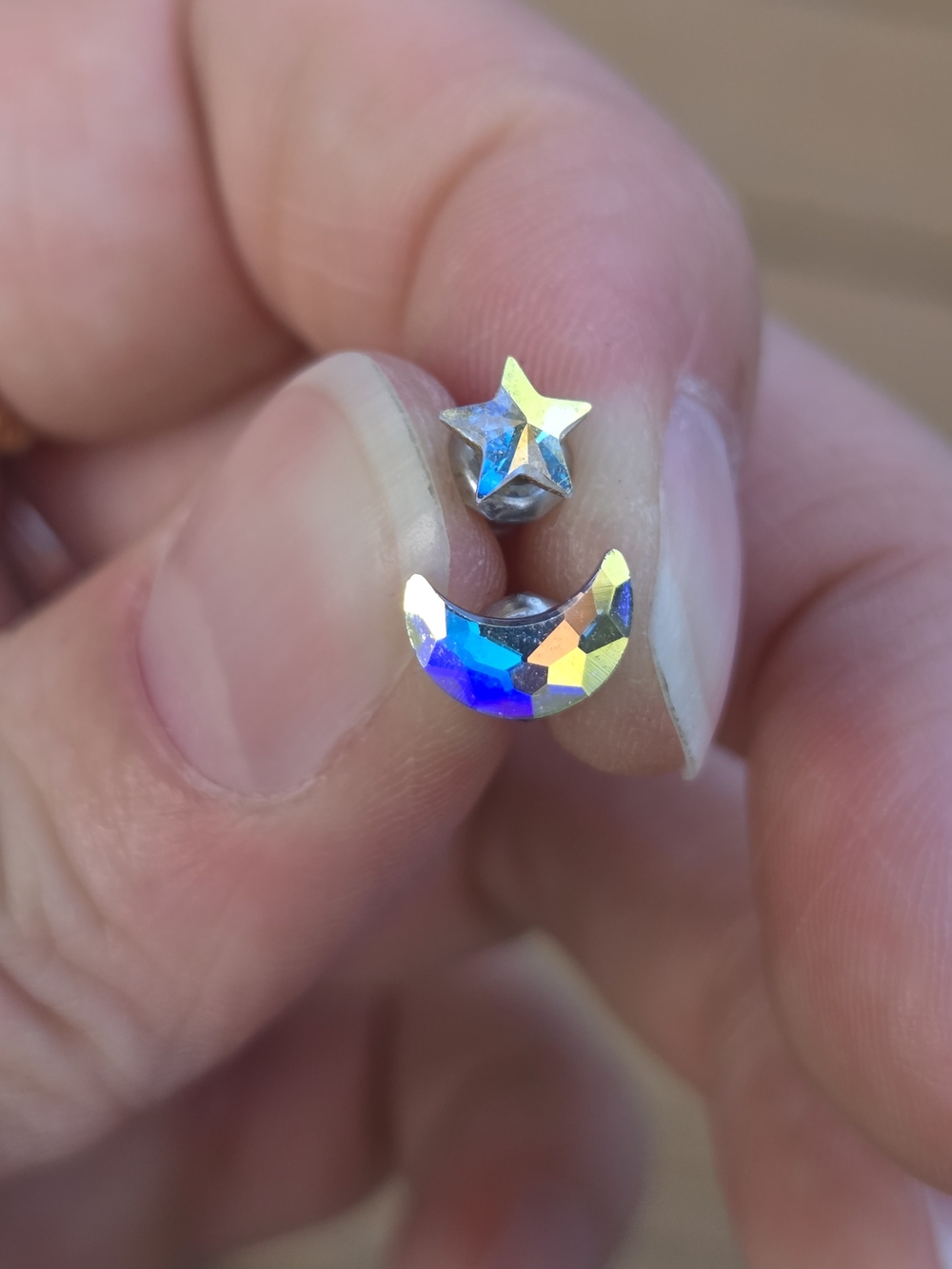 Holographic Crystal Moon and Star Stud Earrings
